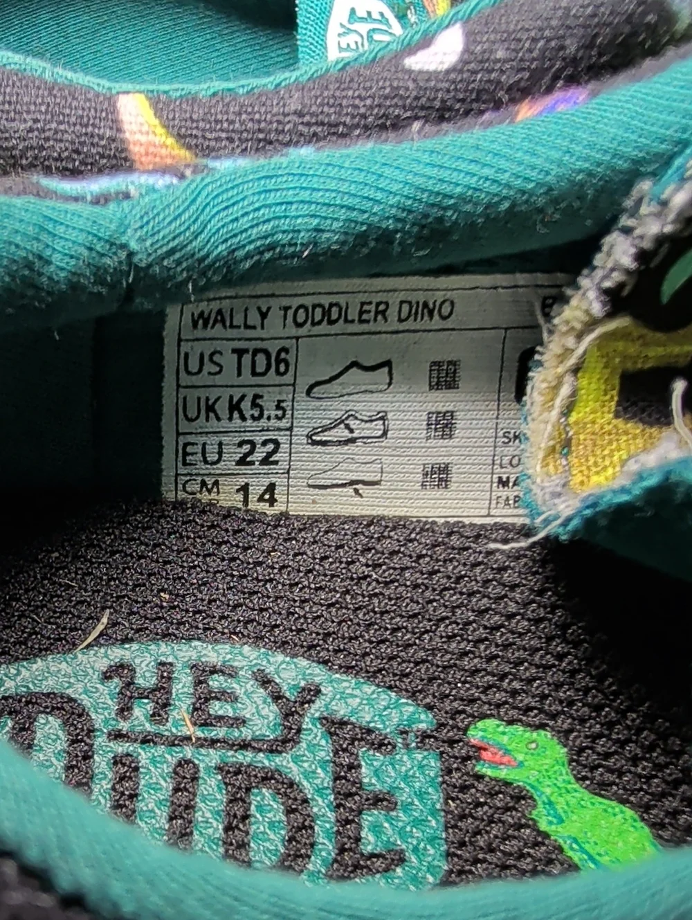 Hey Dude Wally Toddler Dino Print Shoes Blue Neon Green Boys Size 6